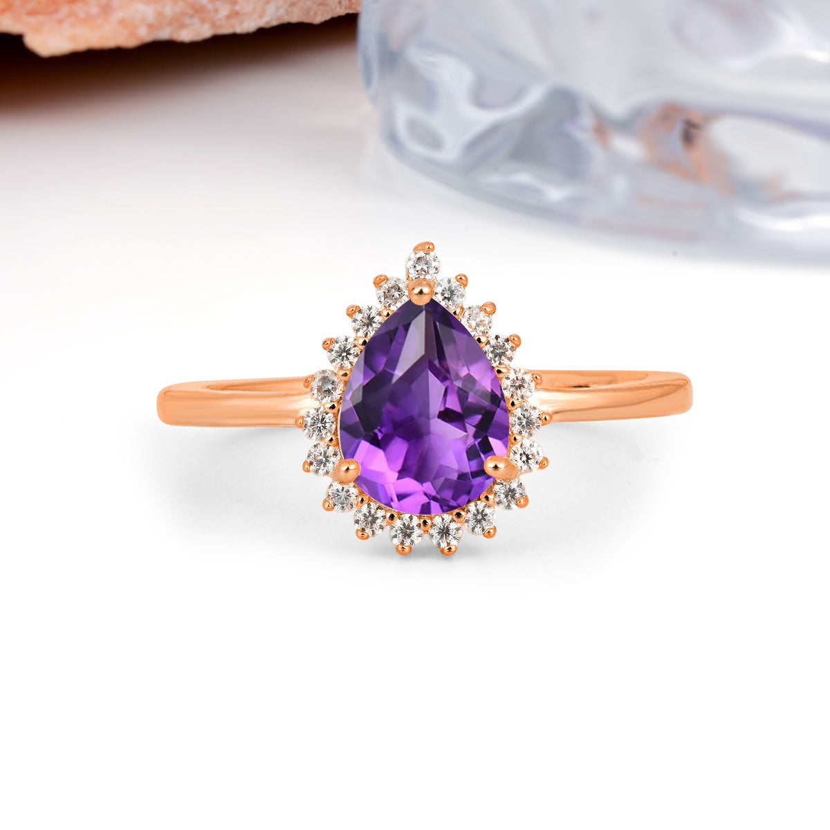 Classic Vintage 3-Prong Pear Cut Amethyst Engagement Ring - Additional view