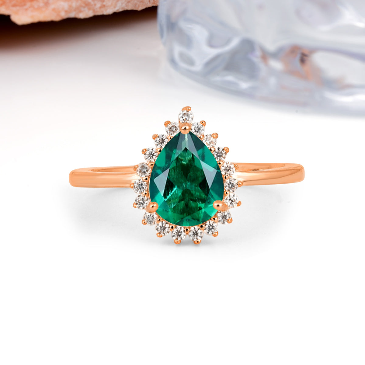 Classic Vintage 3-Prong Pear Cut Emerald Engagement Ring - Additional view