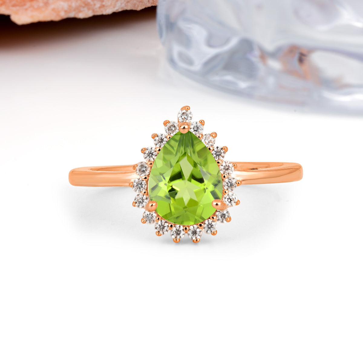 Classic Vintage 3-Prong Pear Cut Peridot Engagement Ring - Additional view