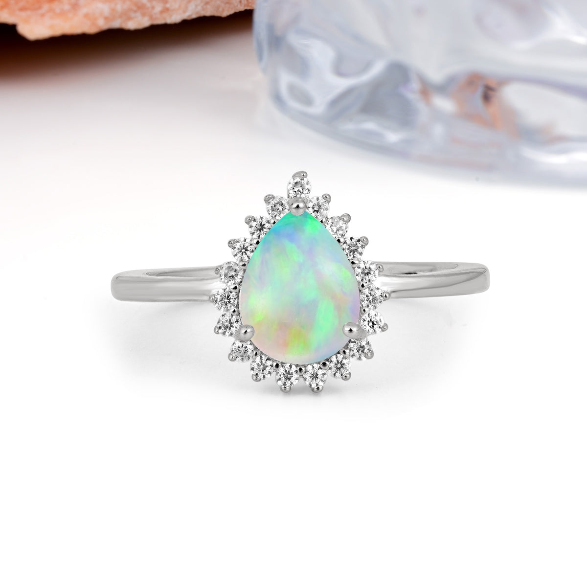 Classic Vintage 3-Prong Pear Cut Fire Opal Engagement Ring - Additional view