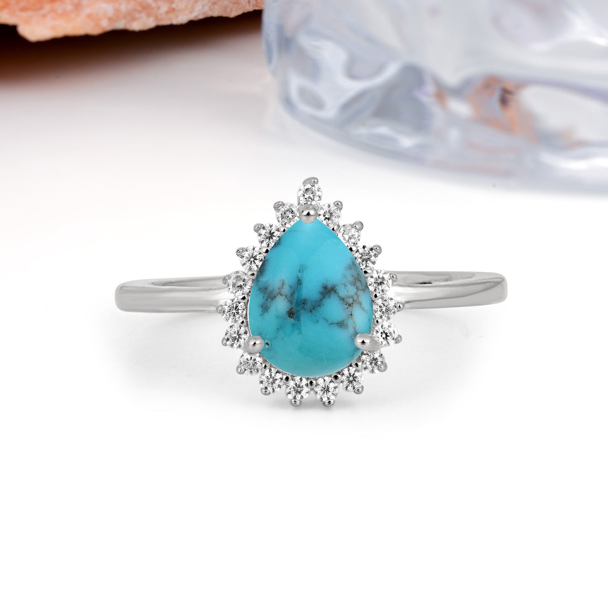Classic Vintage 3-Prong Pear Cut Turquoise Engagement Ring - Additional view