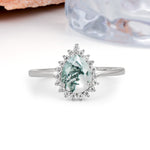 Classic Vintage 3-Prong Pear Cut Moss Agate Engagement Ring - Additional view
