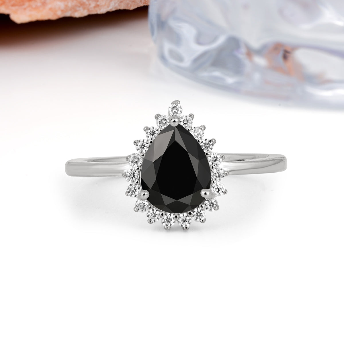 Classic Vintage 3-Prong Pear Cut Black Onyx Engagement Ring - Additional view