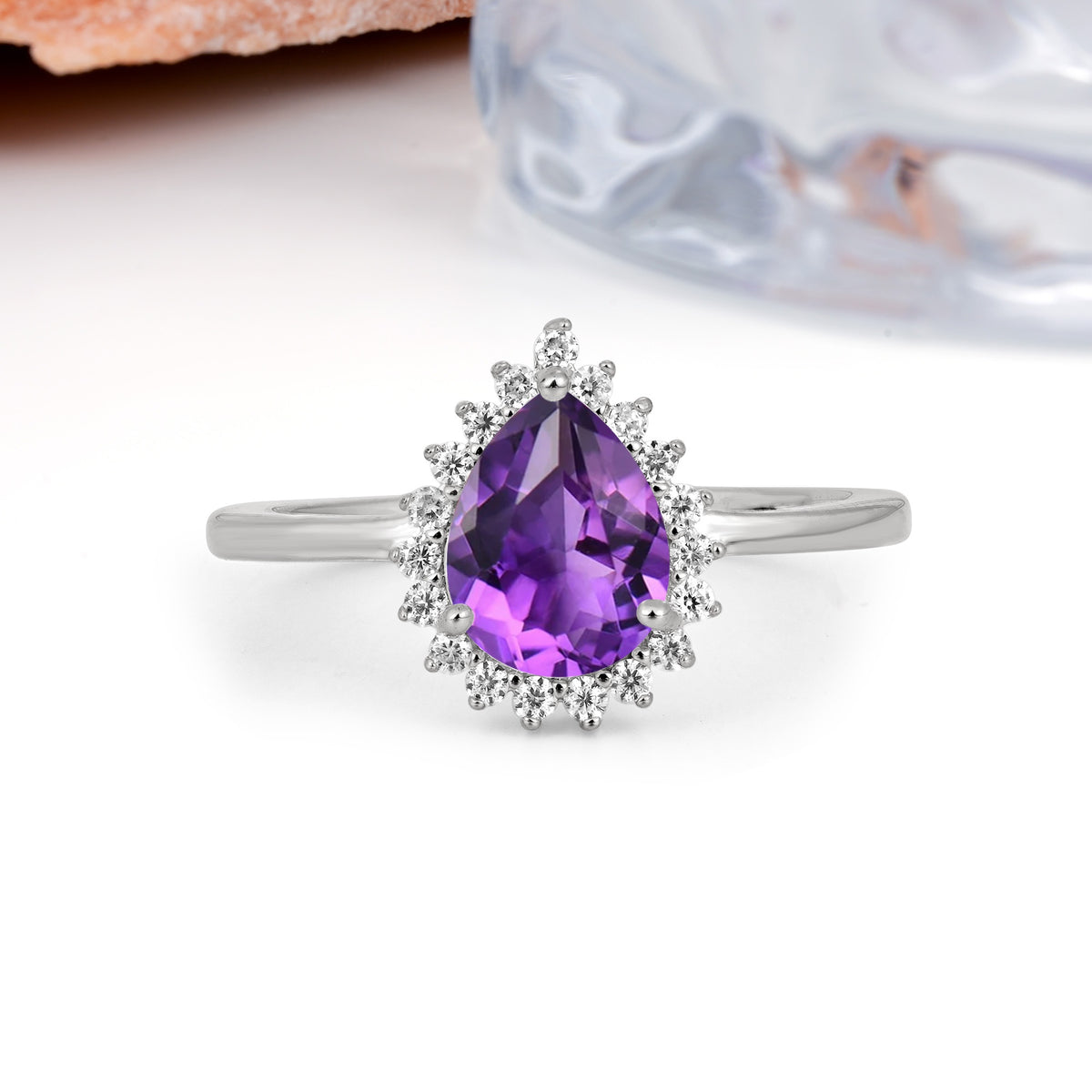 Classic Vintage 3-Prong Pear Cut Amethyst Engagement Ring - Additional view