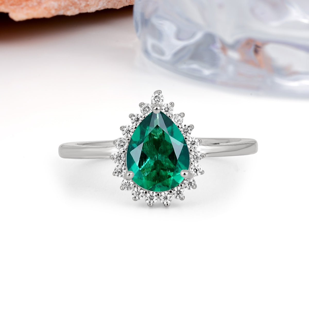 Classic Vintage 3-Prong Pear Cut Emerald Engagement Ring - Additional view