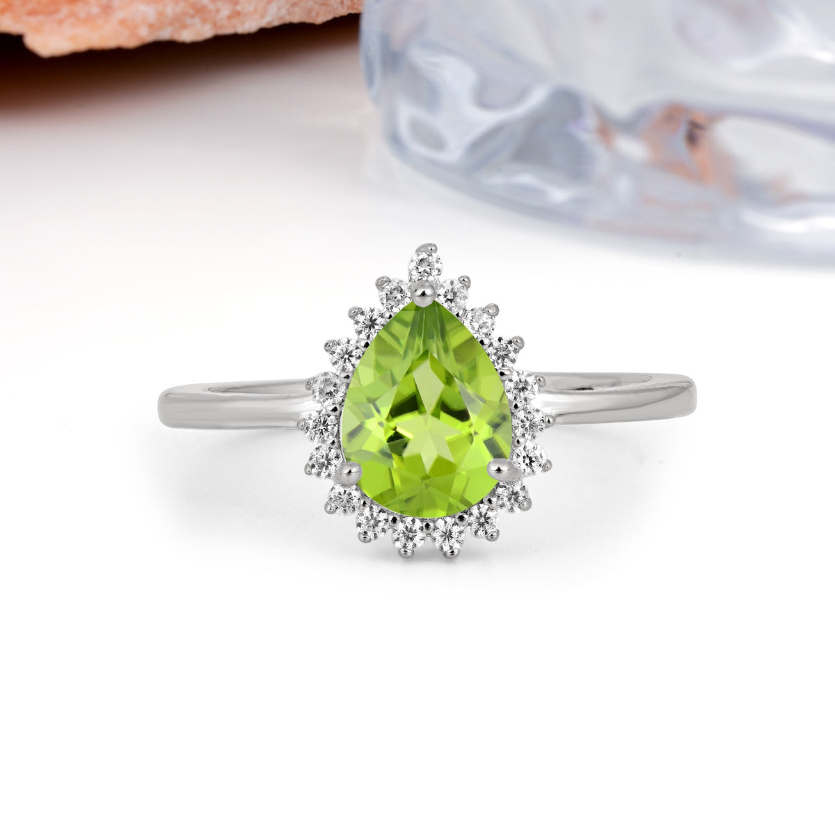 Classic Vintage 3-Prong Pear Cut Peridot Engagement Ring - Additional view