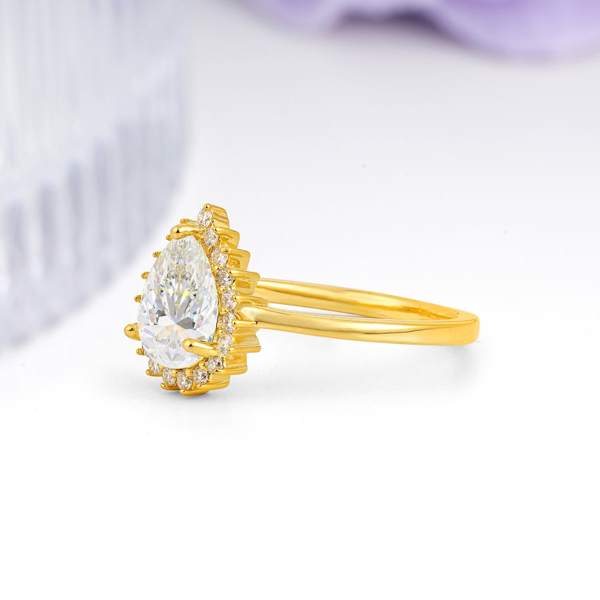 Classic Vintage 3-Prong Pear Cut Moissanite Engagement Ring - Additional view