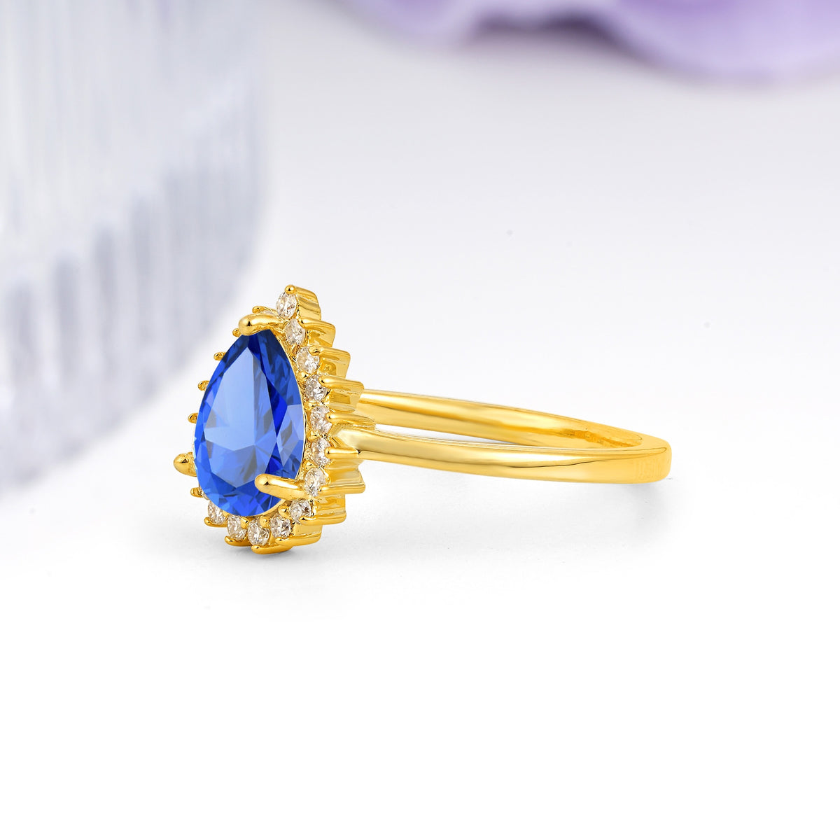 Classic Vintage 3-Prong Pear Cut Sapphire Engagement Ring - Additional view