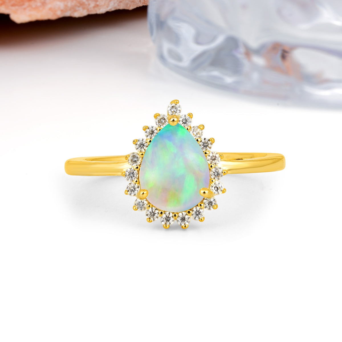 Classic Vintage 3-Prong Pear Cut Fire Opal Engagement Ring - Additional view