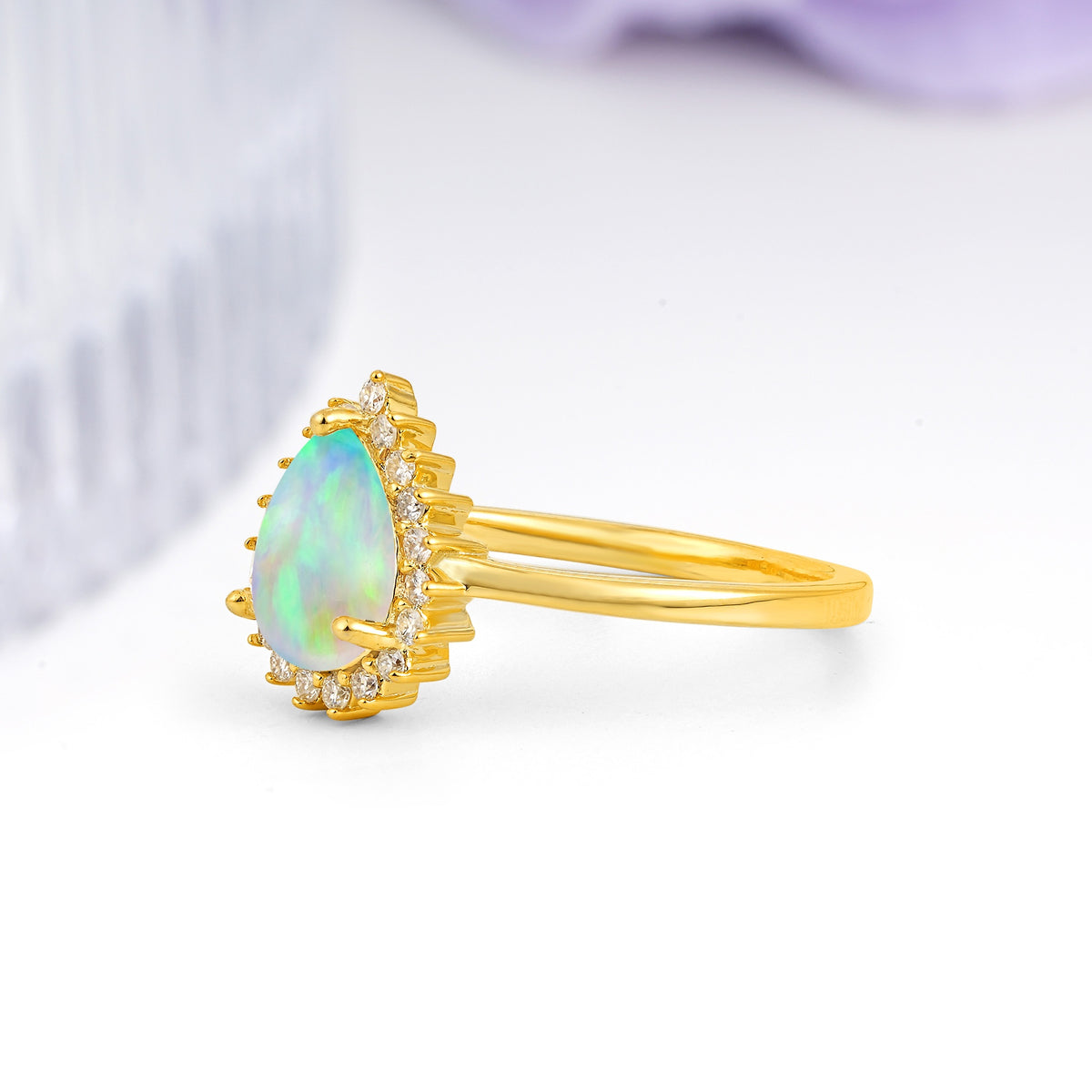 Classic Vintage 3-Prong Pear Cut Fire Opal Engagement Ring - Additional view