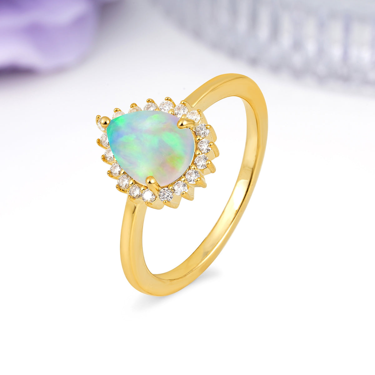 Classic Vintage 3-Prong Pear Cut Fire Opal Engagement Ring - Additional view