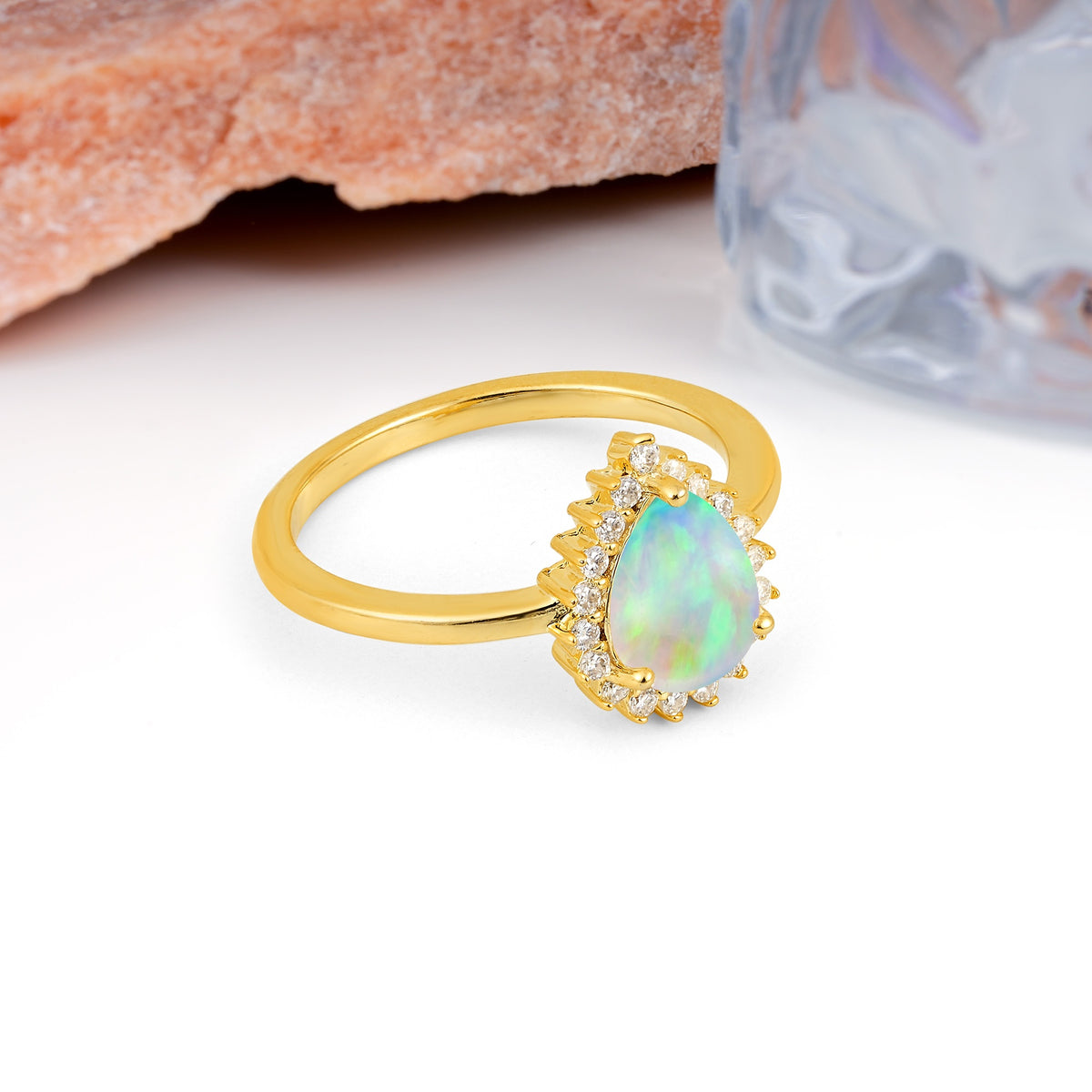 Classic Vintage 3-Prong Pear Cut Fire Opal Engagement Ring - Additional view