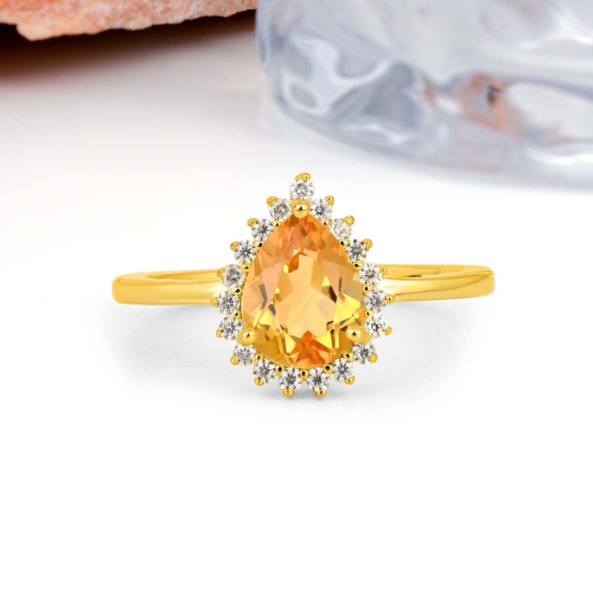 Classic Vintage 3-Prong Pear Cut Citrine Engagement Ring - Additional view