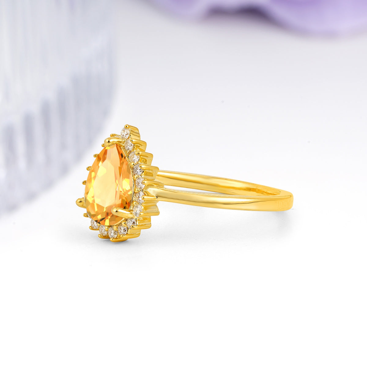 Classic Vintage 3-Prong Pear Cut Citrine Engagement Ring - Additional view