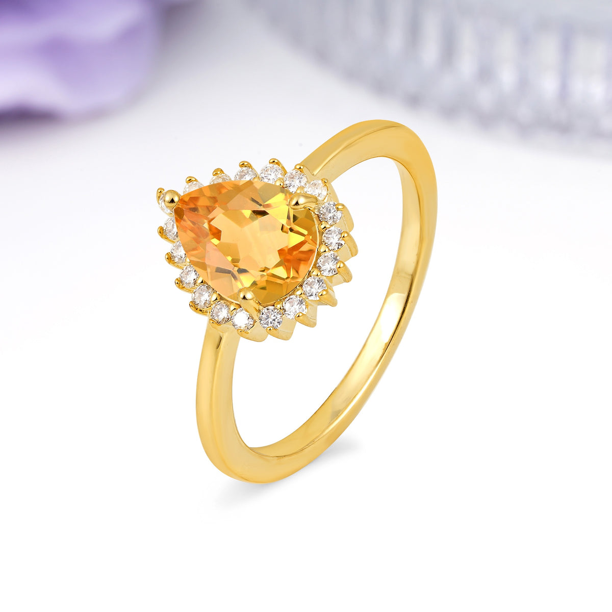 Classic Vintage 3-Prong Pear Cut Citrine Engagement Ring - Additional view