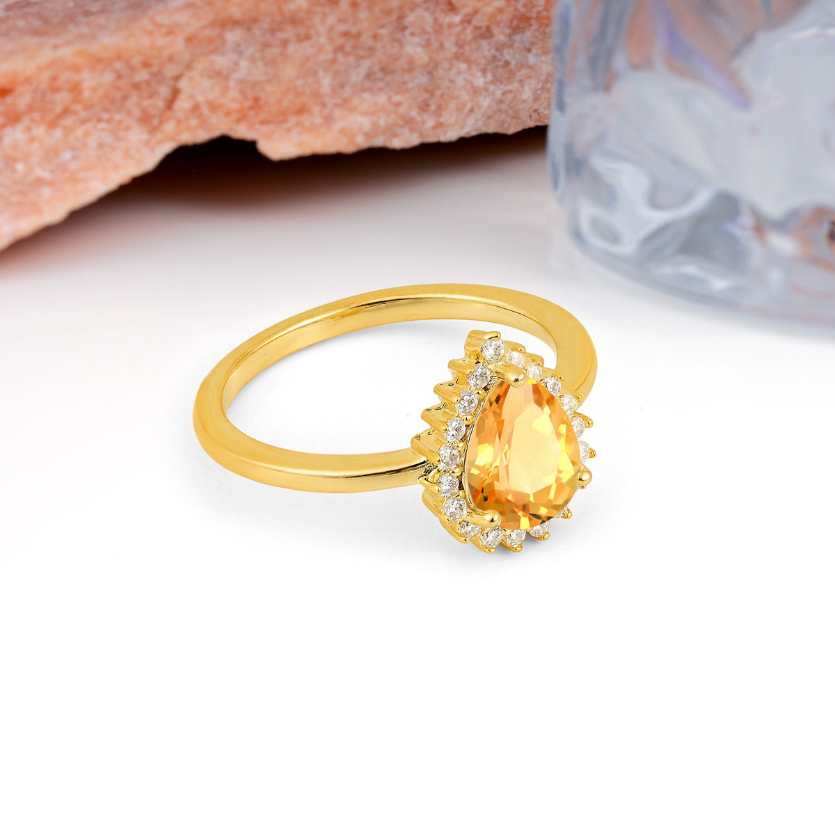 Classic Vintage 3-Prong Pear Cut Citrine Engagement Ring - Additional view