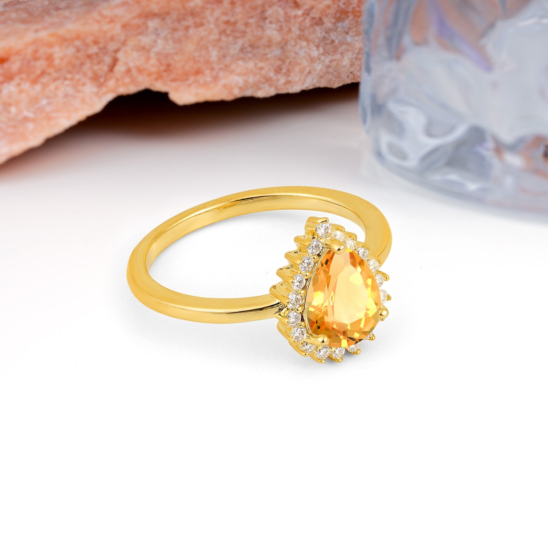 Classic Vintage 3-Prong Pear Cut Citrine Engagement Ring - Additional view
