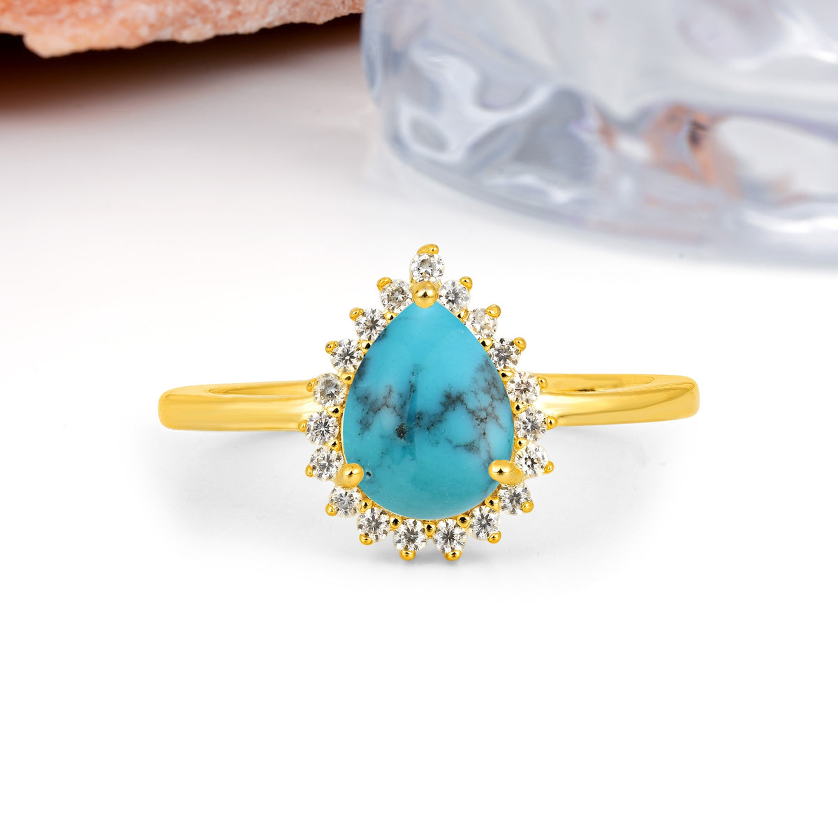 Classic Vintage 3-Prong Pear Cut Turquoise Engagement Ring - Additional view