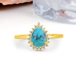 Classic Vintage 3-Prong Pear Cut Turquoise Engagement Ring - Additional view