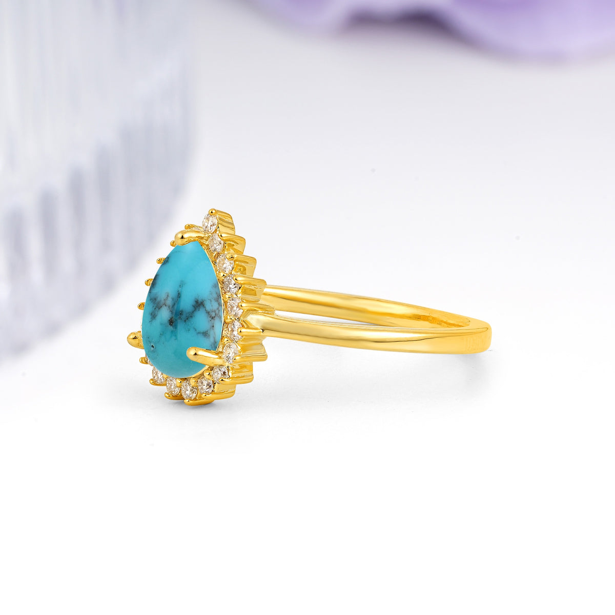 Classic Vintage 3-Prong Pear Cut Turquoise Engagement Ring - Additional view