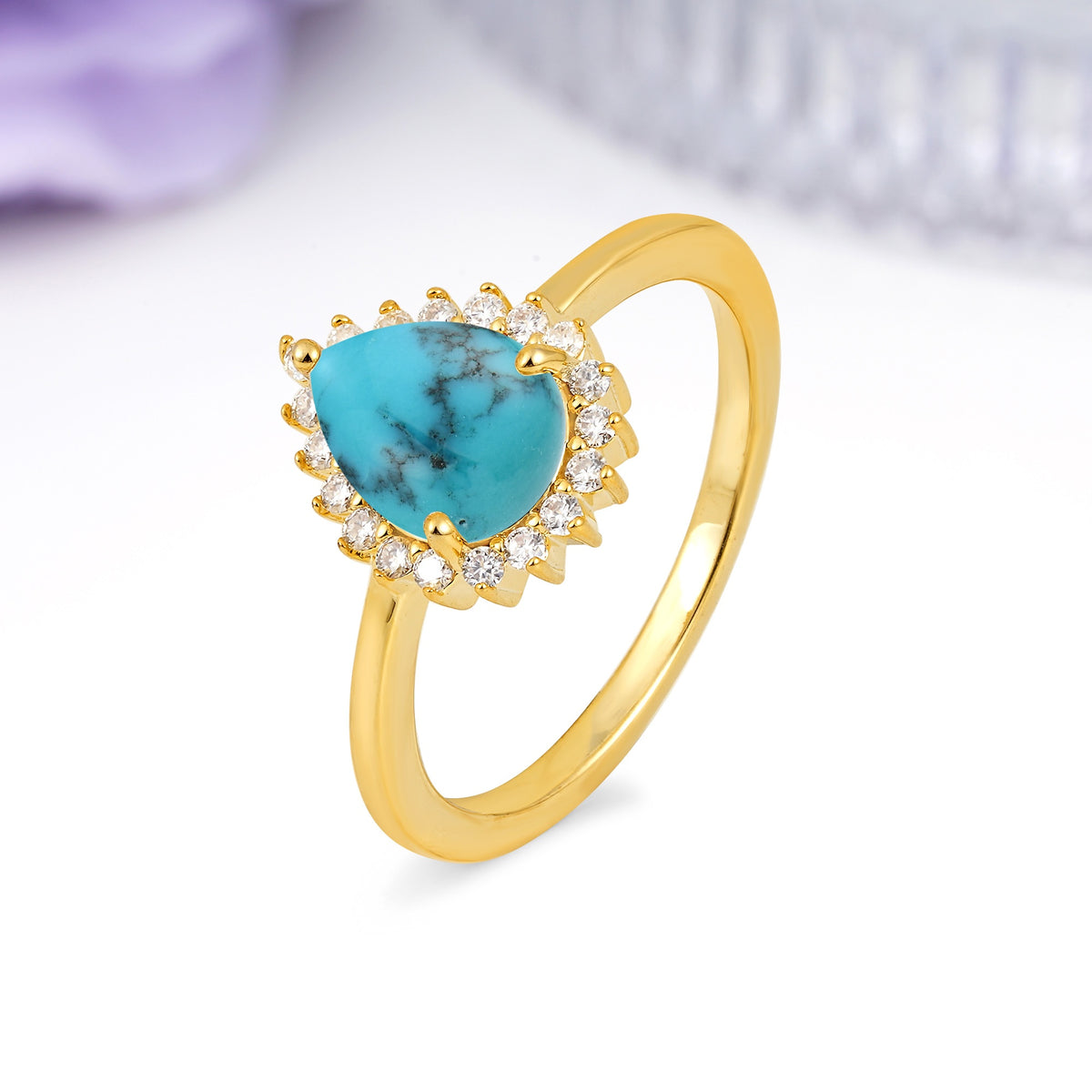 Classic Vintage 3-Prong Pear Cut Turquoise Engagement Ring - Additional view