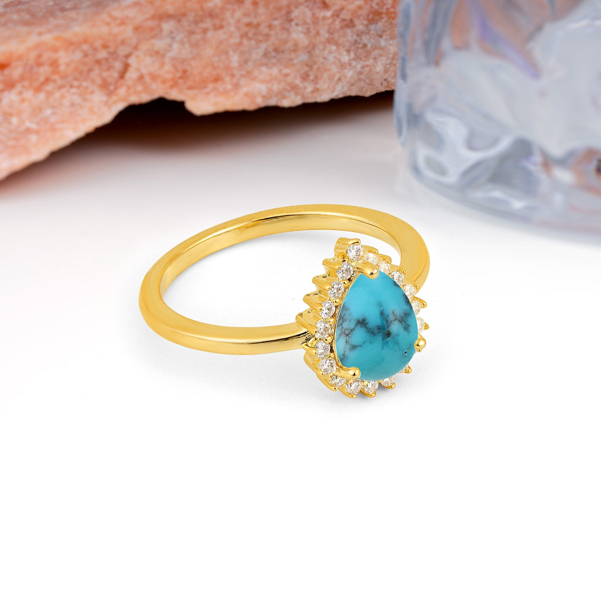 Classic Vintage 3-Prong Pear Cut Turquoise Engagement Ring - Additional view