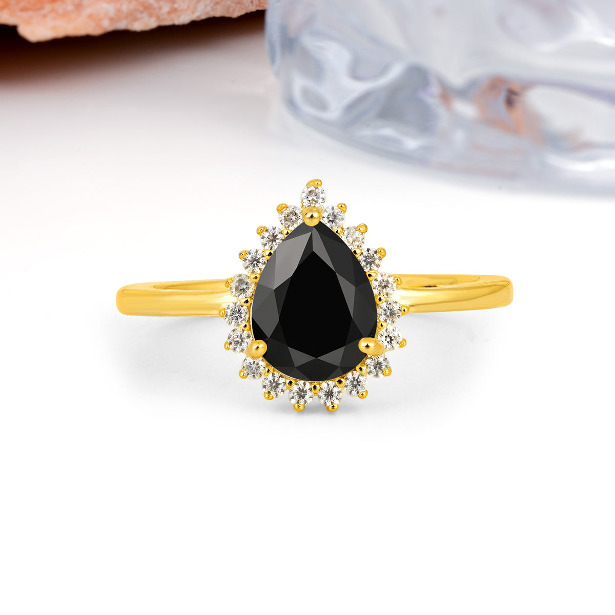 Classic Vintage 3-Prong Pear Cut Black Onyx Engagement Ring - Additional view
