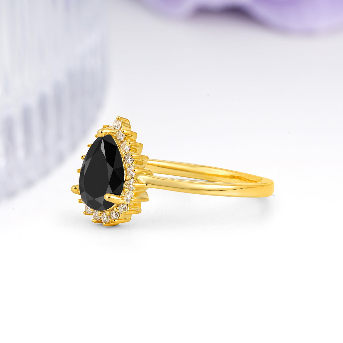 Classic Vintage 3-Prong Pear Cut Black Onyx Engagement Ring - Additional view