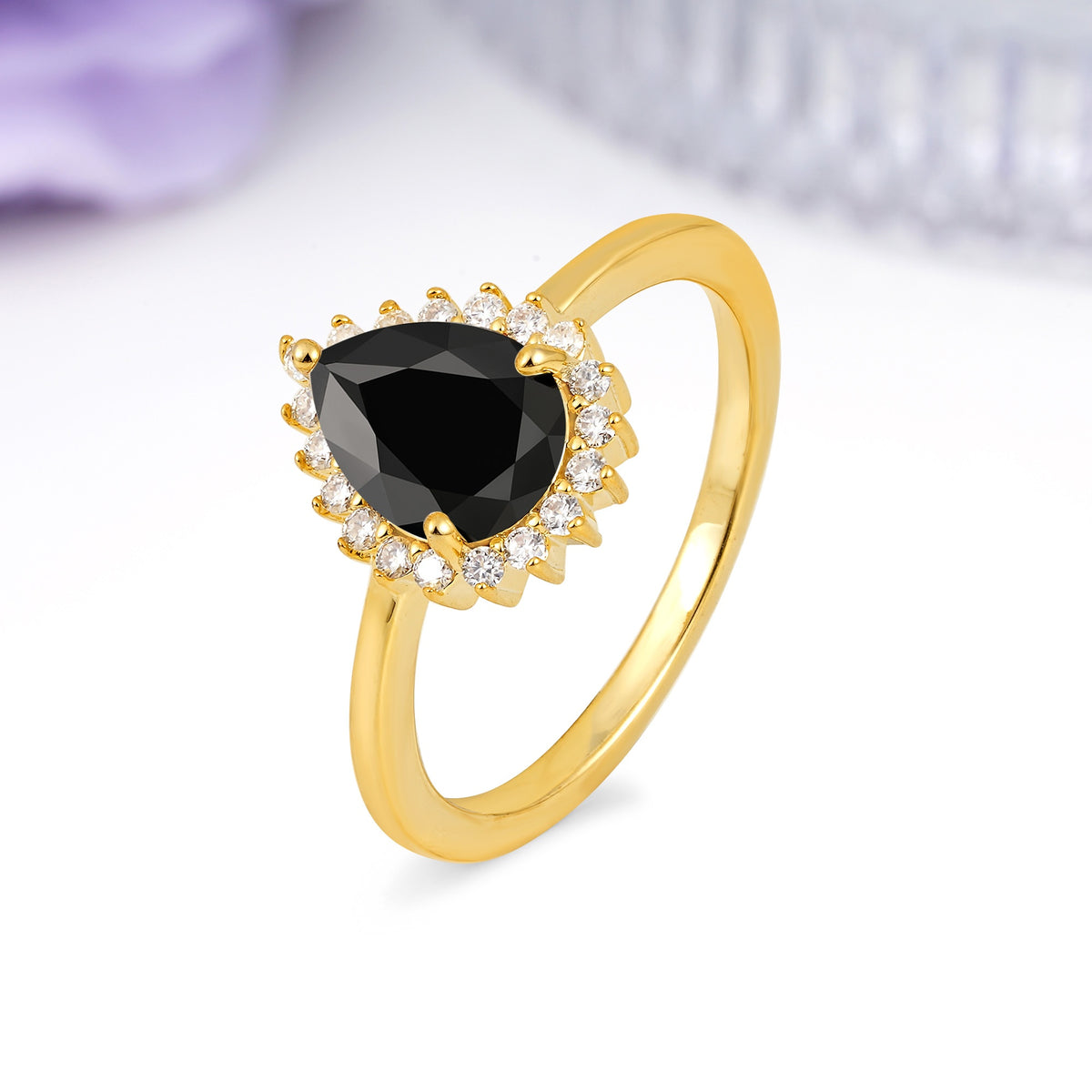 Classic Vintage 3-Prong Pear Cut Black Onyx Engagement Ring - Additional view