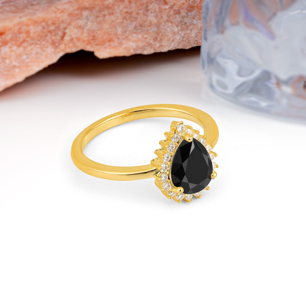 Classic Vintage 3-Prong Pear Cut Black Onyx Engagement Ring - Additional view