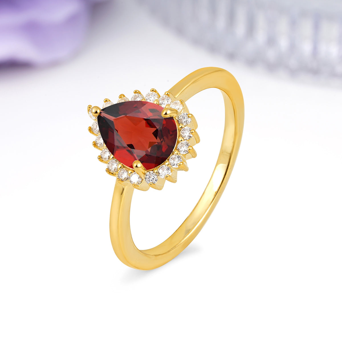 Classic Vintage 3-Prong Pear Cut Garnet Engagement Ring - Additional view