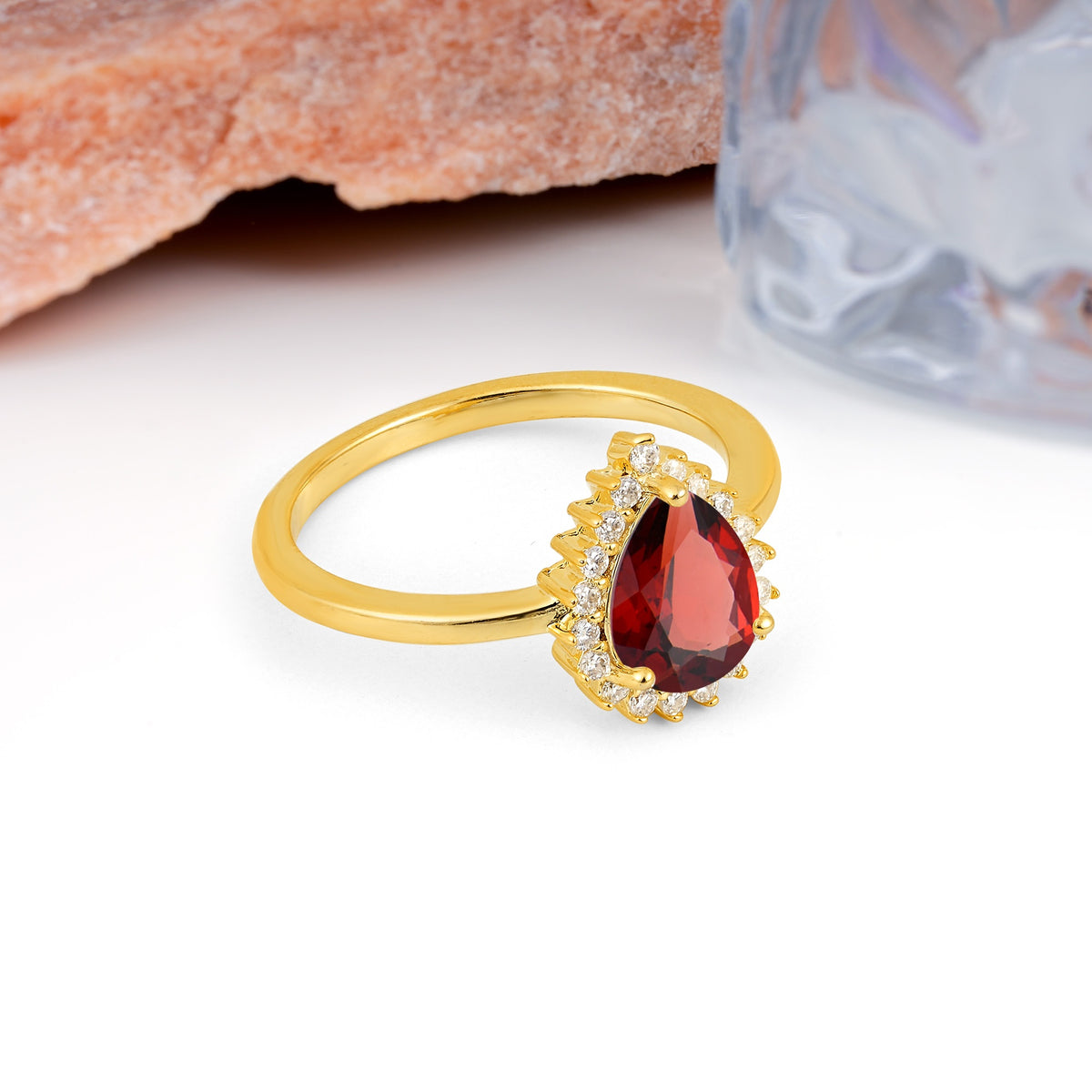 Classic Vintage 3-Prong Pear Cut Garnet Engagement Ring - Additional view