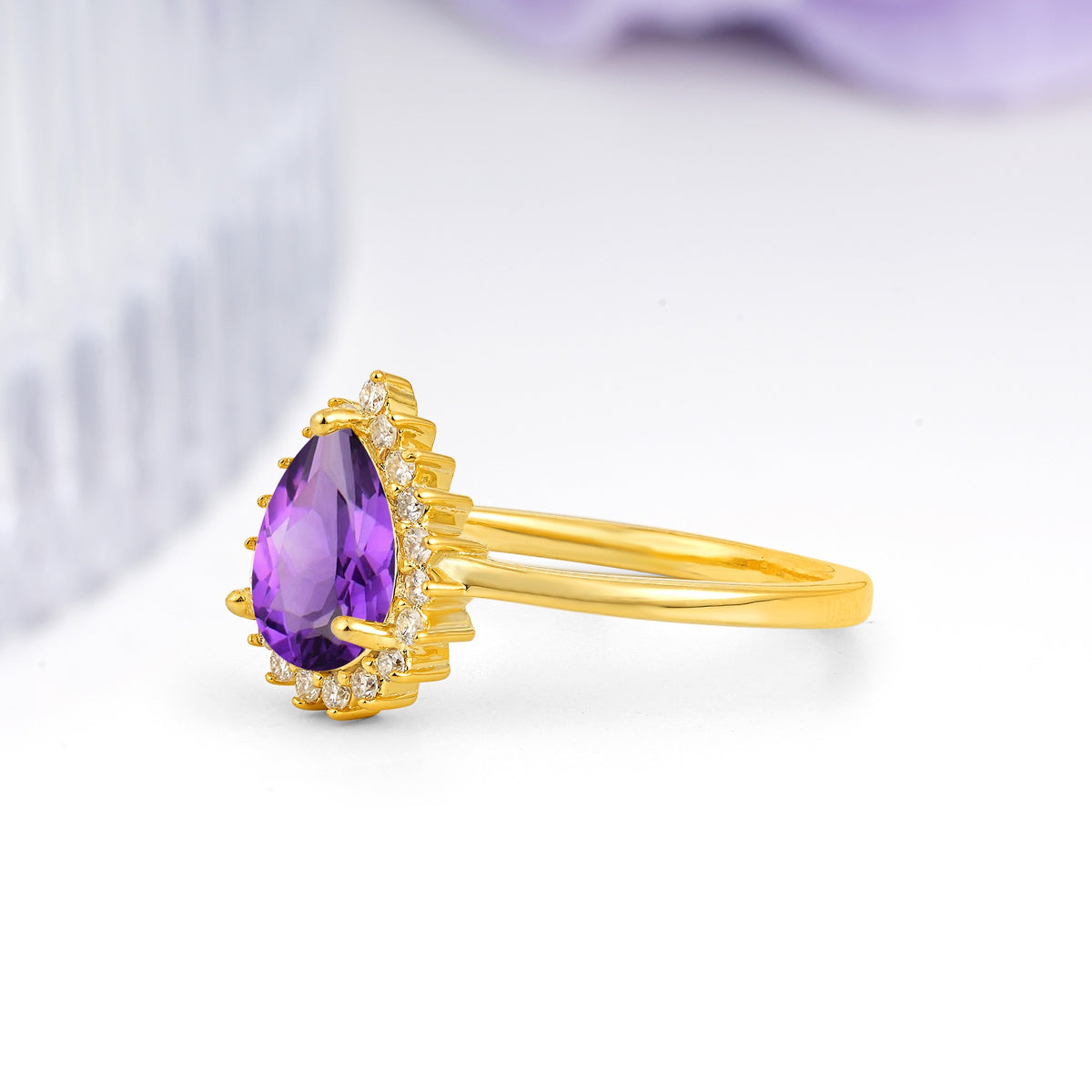 Classic Vintage 3-Prong Pear Cut Amethyst Engagement Ring - Additional view