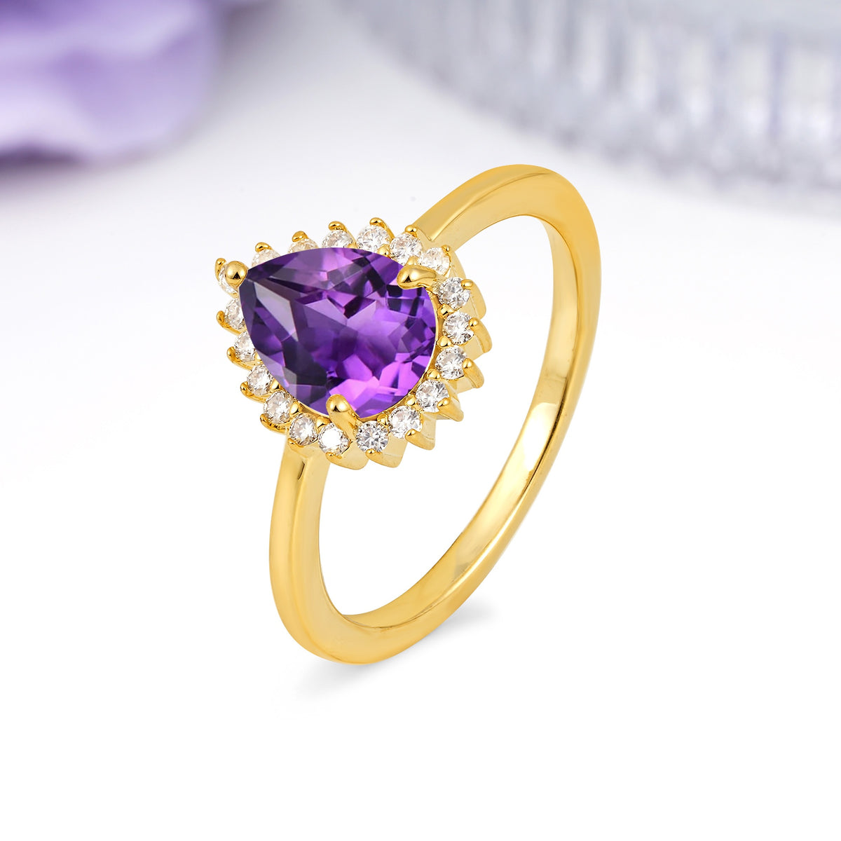 Classic Vintage 3-Prong Pear Cut Amethyst Engagement Ring - Additional view