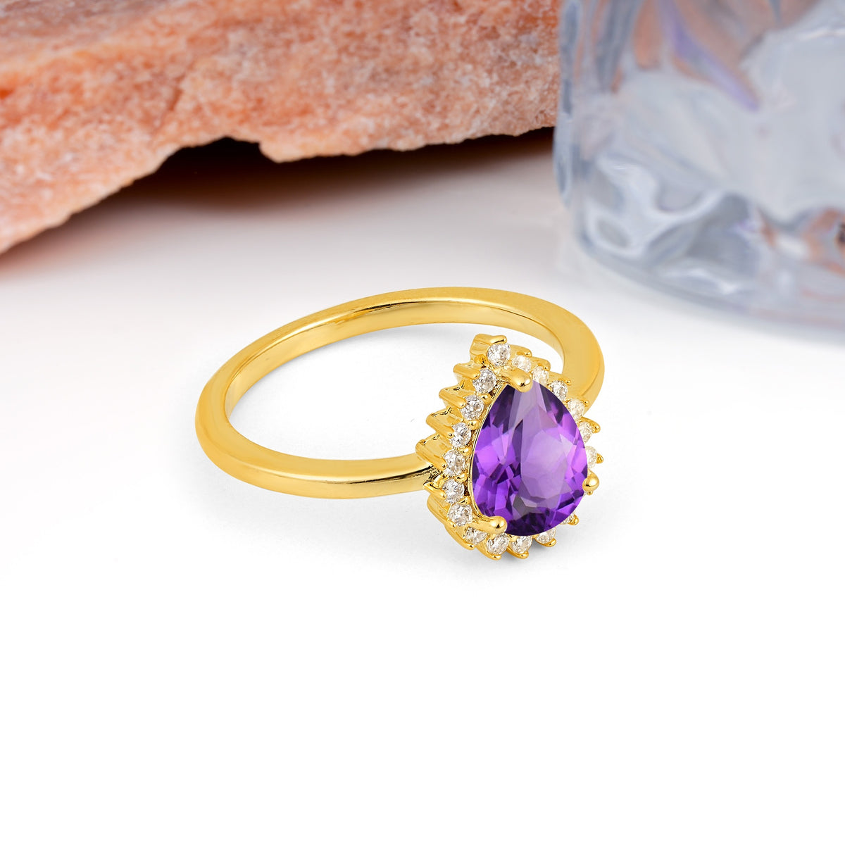 Classic Vintage 3-Prong Pear Cut Amethyst Engagement Ring - Additional view