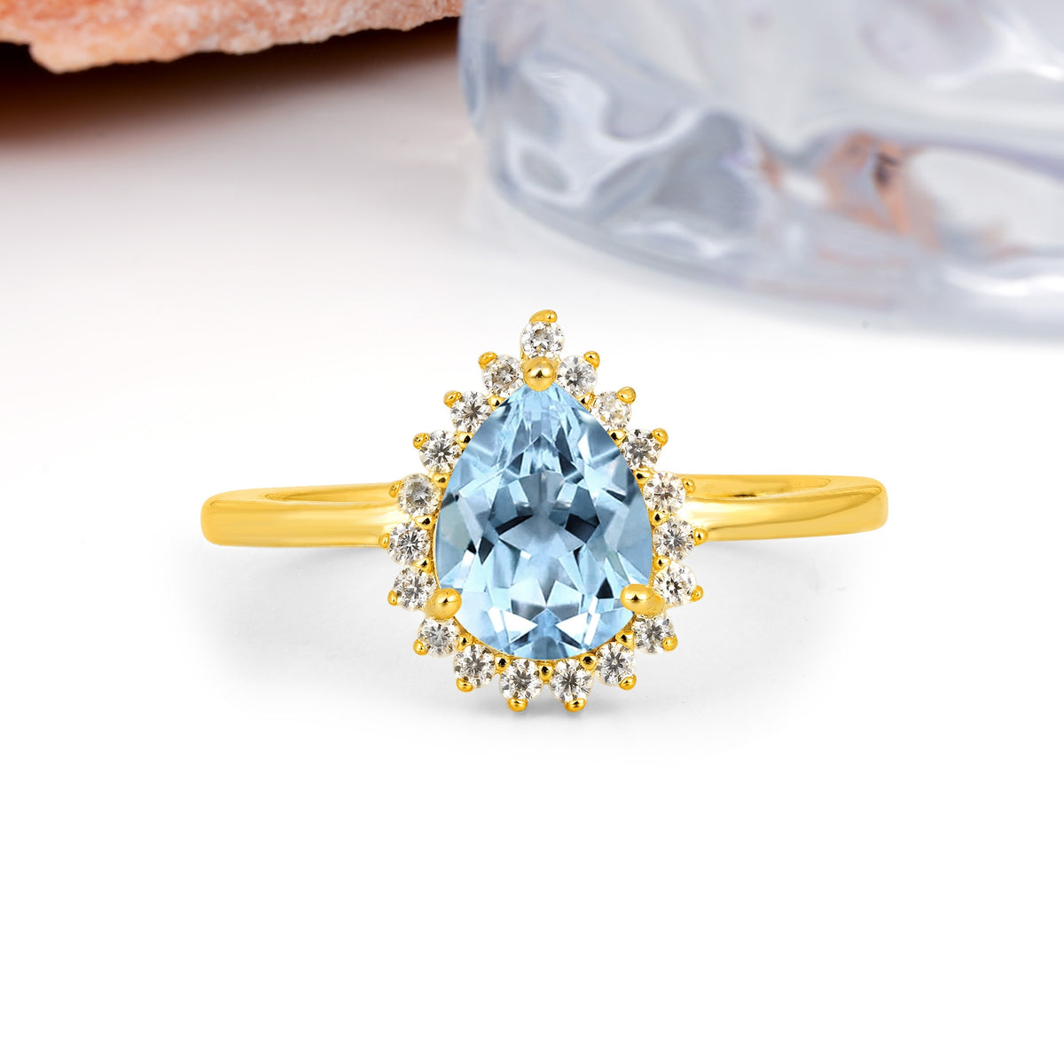 Classic Vintage 3-Prong Pear Cut Aquamarine Engagement Ring - Additional view