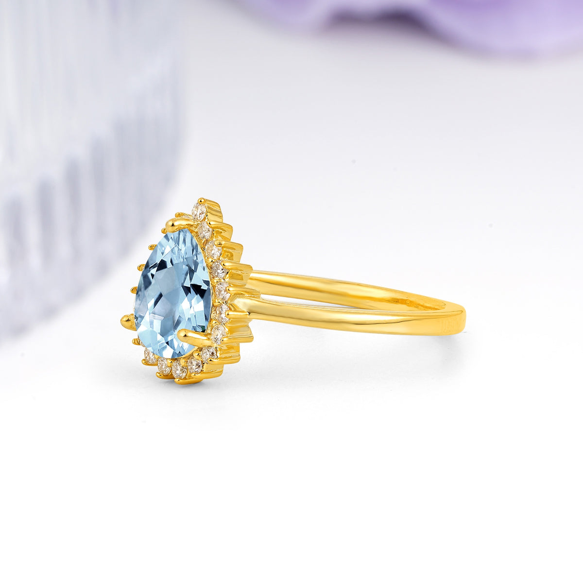 Classic Vintage 3-Prong Pear Cut Aquamarine Engagement Ring - Additional view