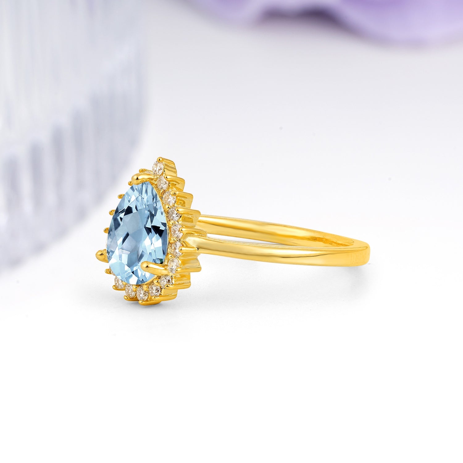 Classic Vintage 3-Prong Pear Cut Aquamarine Engagement Ring - Additional view