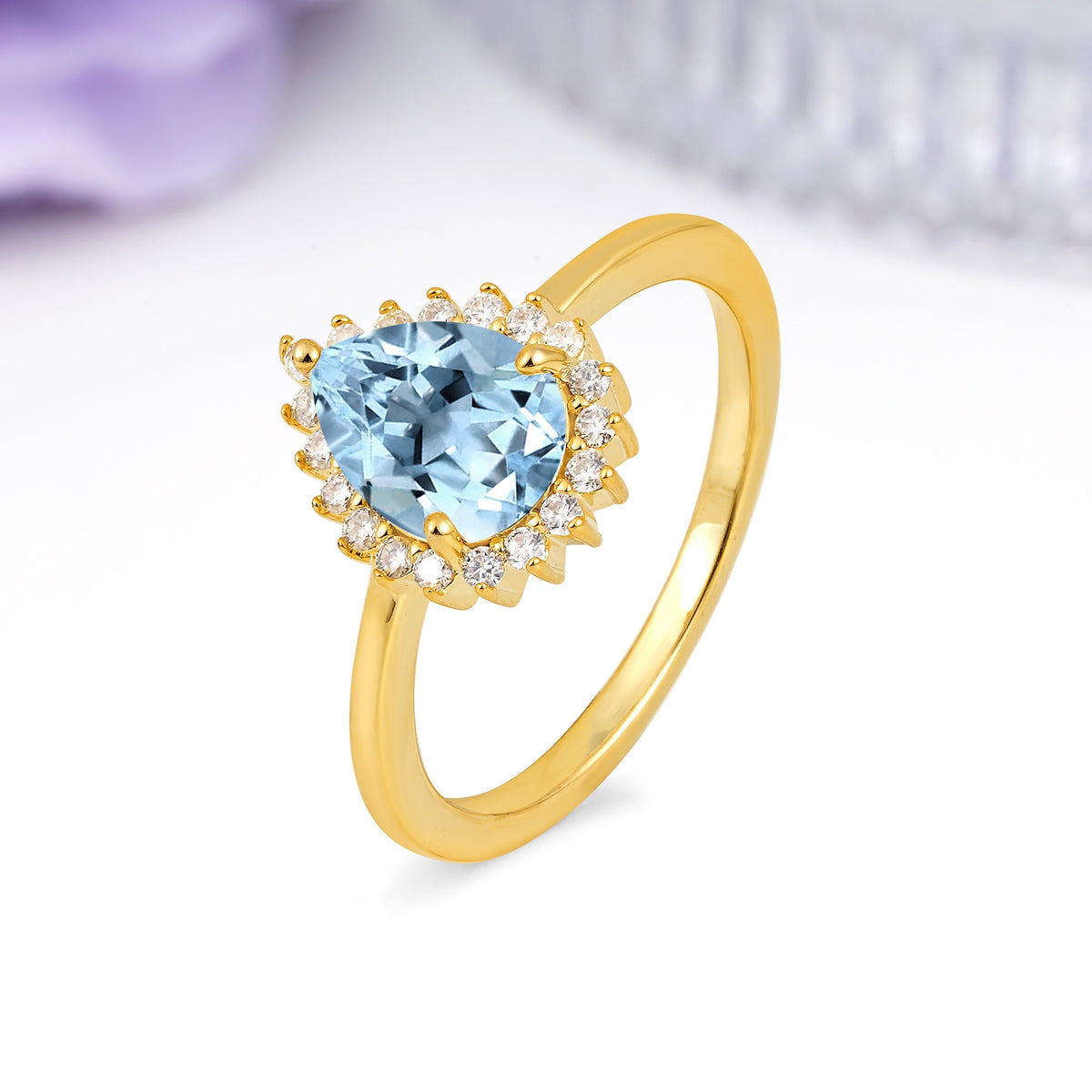 Classic Vintage 3-Prong Pear Cut Aquamarine Engagement Ring - Additional view
