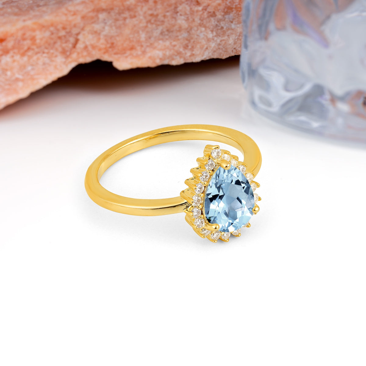 Classic Vintage 3-Prong Pear Cut Aquamarine Engagement Ring - Additional view