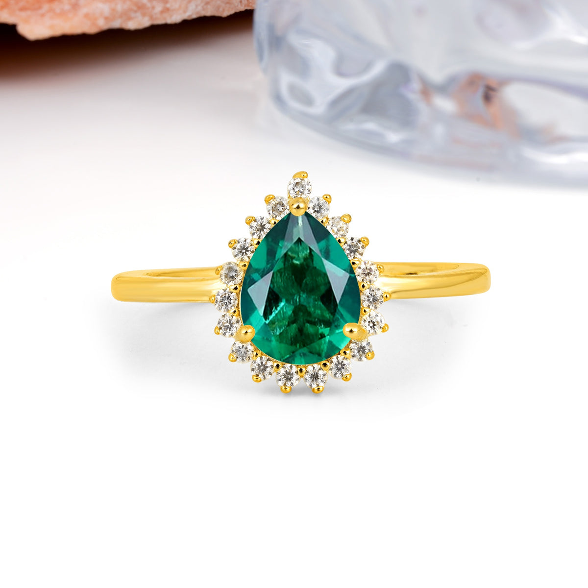 Classic Vintage 3-Prong Pear Cut Emerald Engagement Ring - Additional view