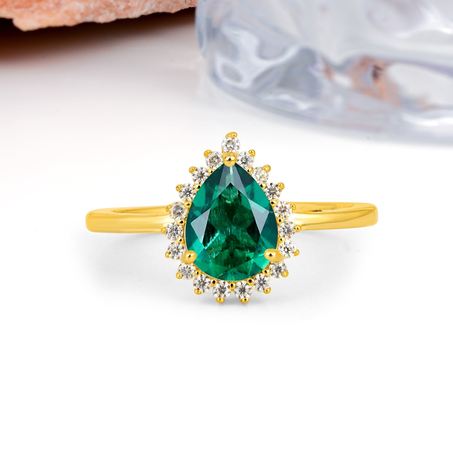 Classic Vintage 3-Prong Pear Cut Emerald Engagement Ring - Additional view