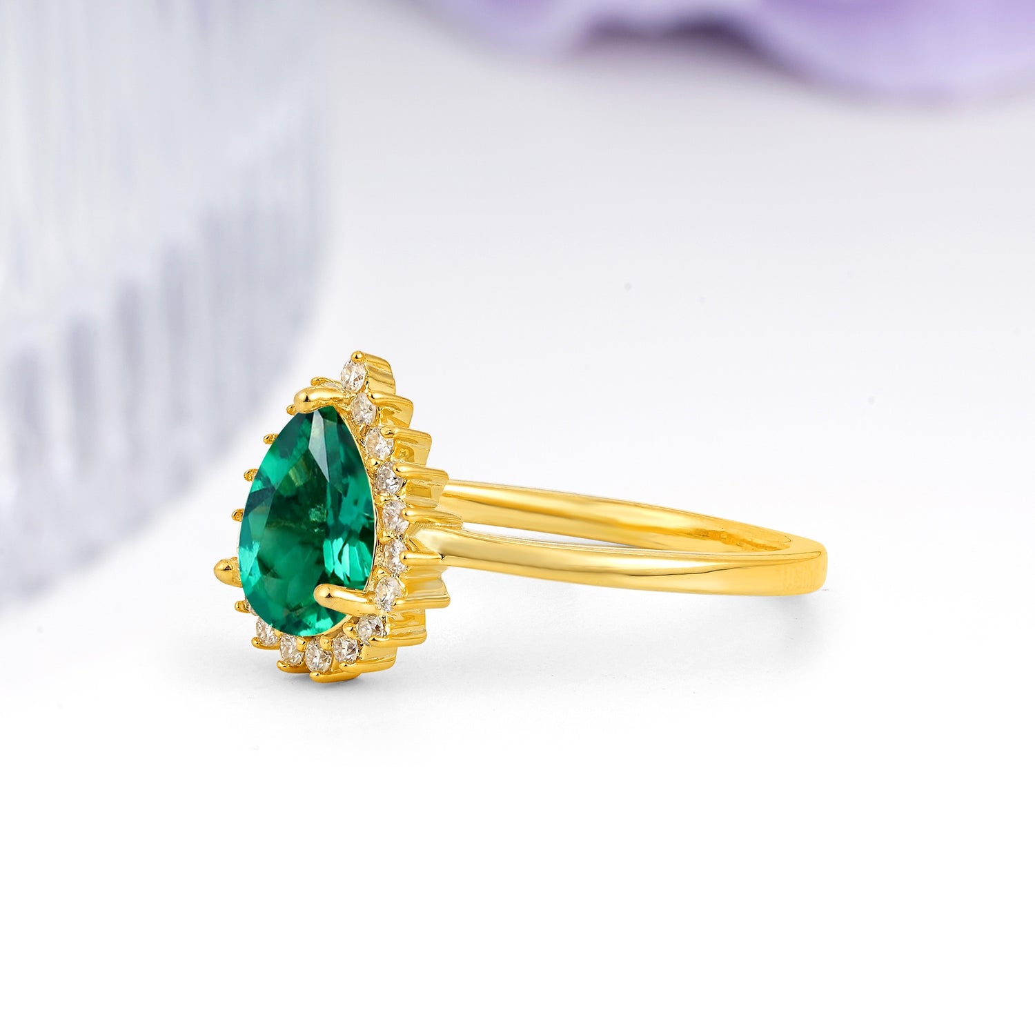 Classic Vintage 3-Prong Pear Cut Emerald Engagement Ring - Additional view