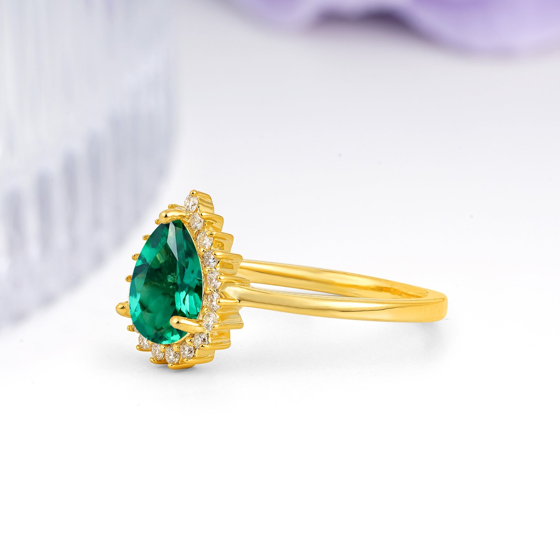 Classic Vintage 3-Prong Pear Cut Emerald Engagement Ring - Additional view