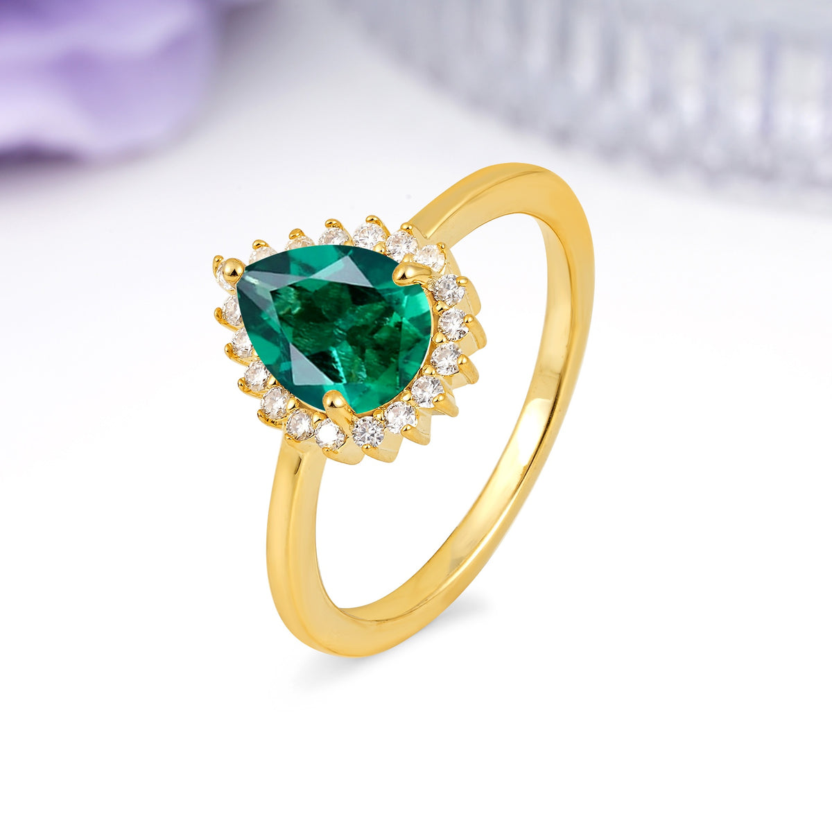 Classic Vintage 3-Prong Pear Cut Emerald Engagement Ring - Additional view
