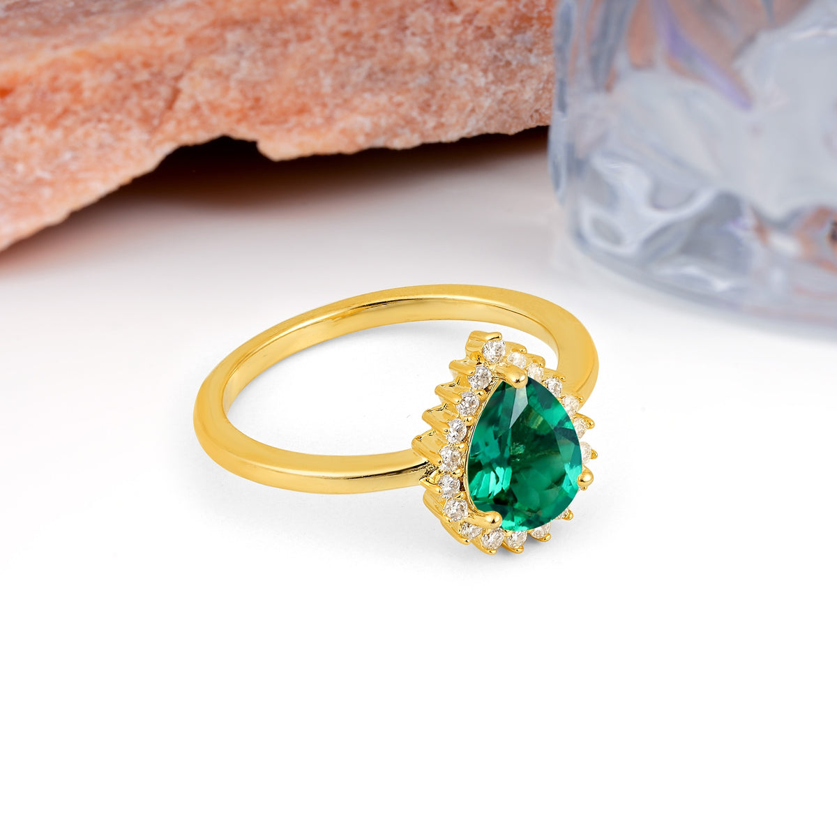 Classic Vintage 3-Prong Pear Cut Emerald Engagement Ring - Additional view