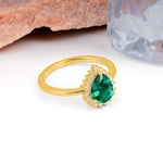 Classic Vintage 3-Prong Pear Cut Emerald Engagement Ring - Additional view