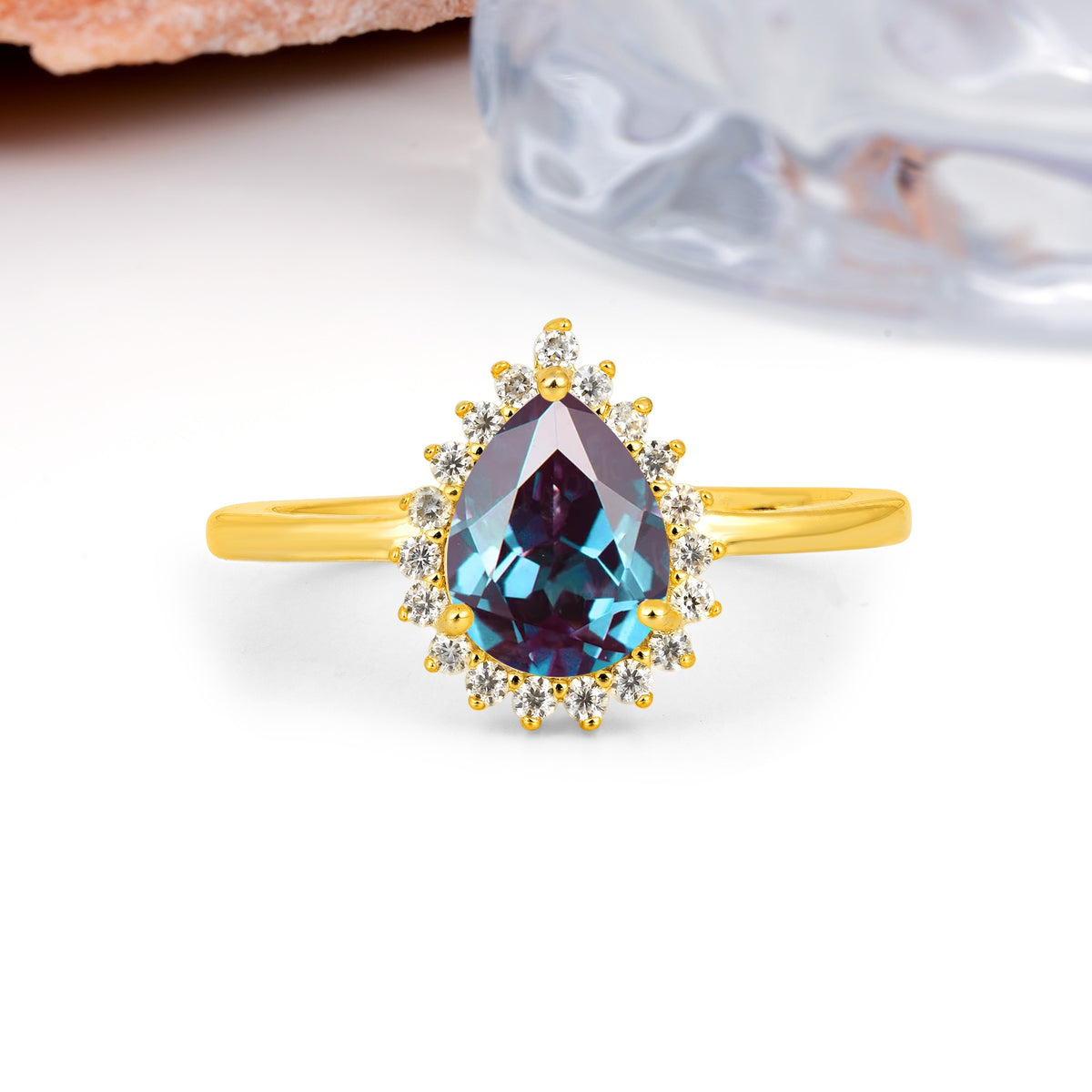 Classic Vintage 3-Prong Pear Cut Alexandrite Engagement Ring - Additional view