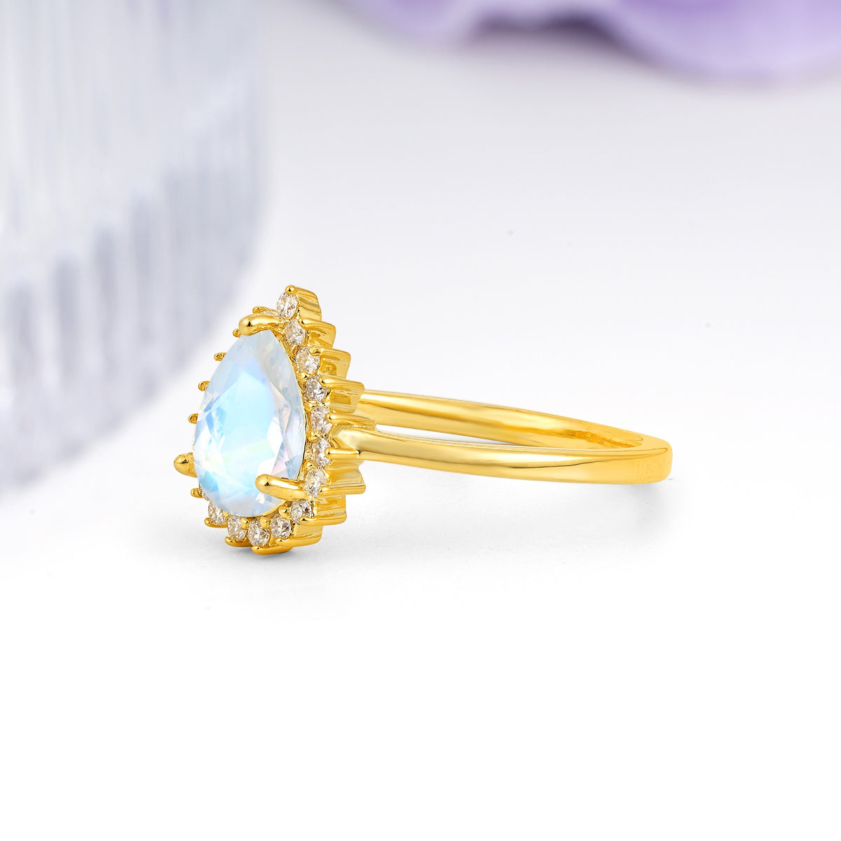 Classic Vintage 3-Prong Pear Cut Moonstone Engagement Ring - Additional view