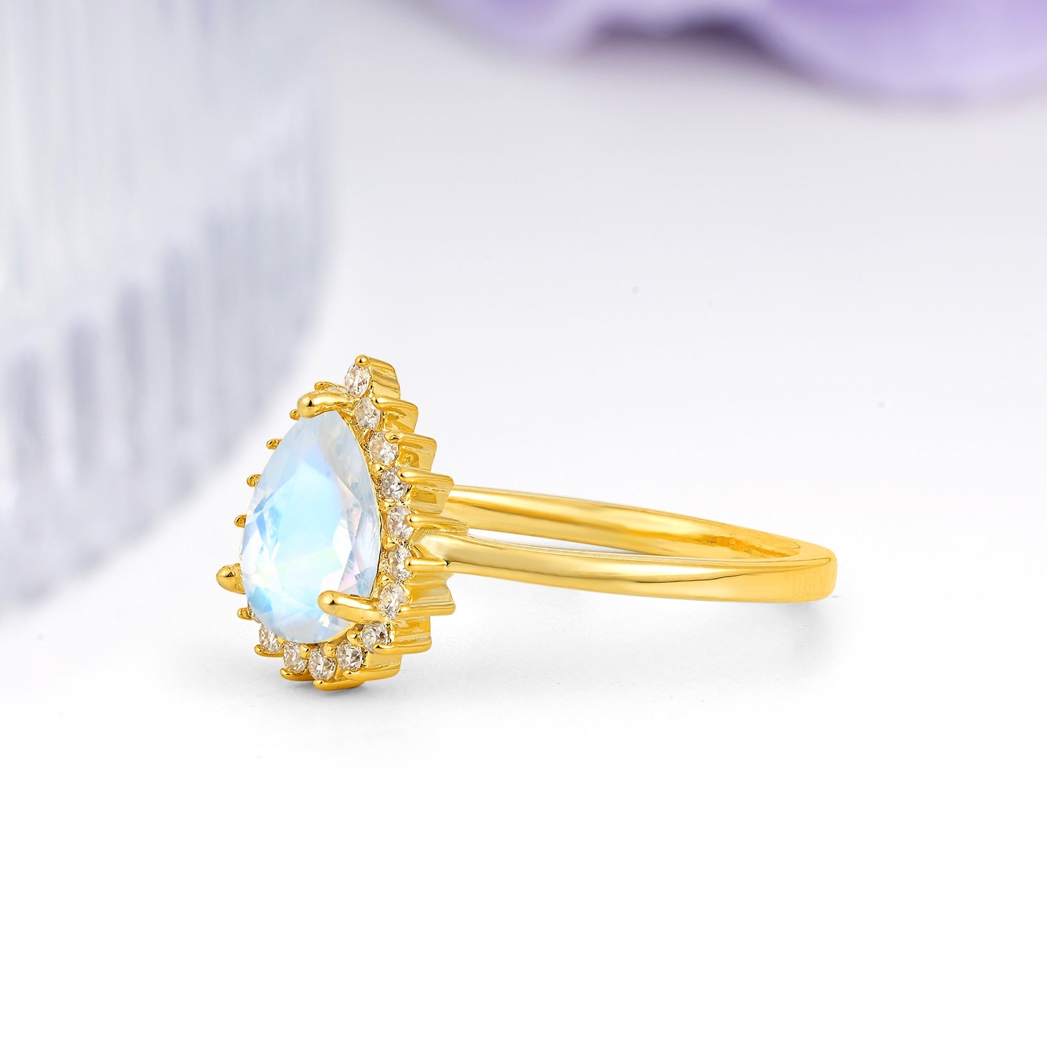 Classic Vintage 3-Prong Pear Cut Moonstone Engagement Ring - Additional view